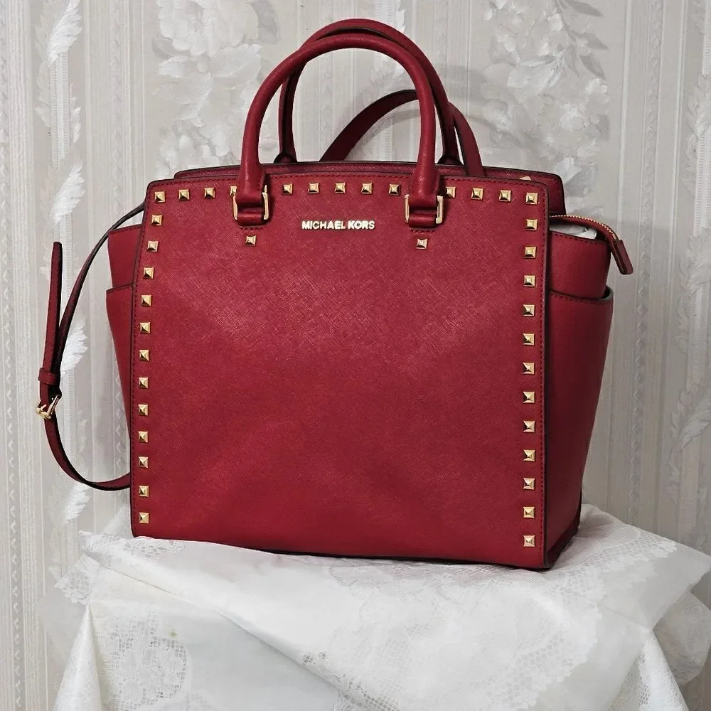 Michael Kors Large Selma Studsed Bag NWOT Red Color